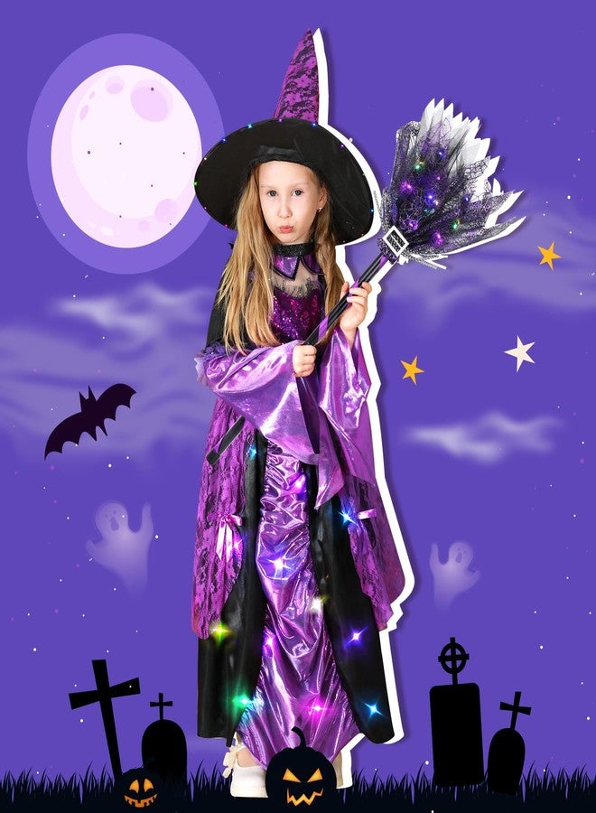 Meland Witch Costume for Girls - Light up Halloween Costumes for Kids Girl Dress up, Witch Dress for Toddler Girls Ages 3-10(M,5-6 Years) - Image 5