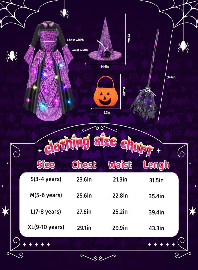 Meland Witch Costume for Girls - Light up Halloween Costumes for Kids Girl Dress up, Witch Dress for Toddler Girls Ages 3-10(M,5-6 Years) - Image 4