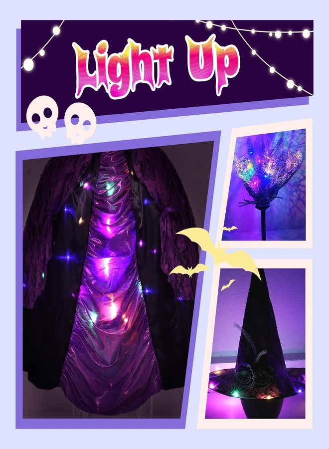 Meland Witch Costume for Girls - Light up Halloween Costumes for Kids Girl Dress up, Witch Dress for Toddler Girls Ages 3-10(M,5-6 Years) - Image 2