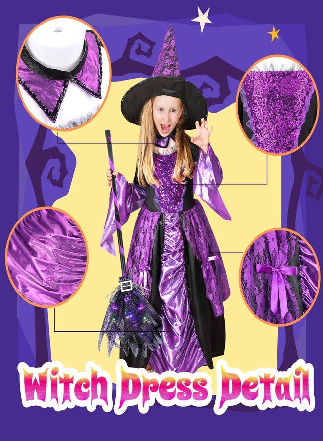 Meland Witch Costume for Girls - Light up Halloween Costumes for Kids Girl Dress up, Witch Dress for Toddler Girls Ages 3-10(M,5-6 Years) - Image 3