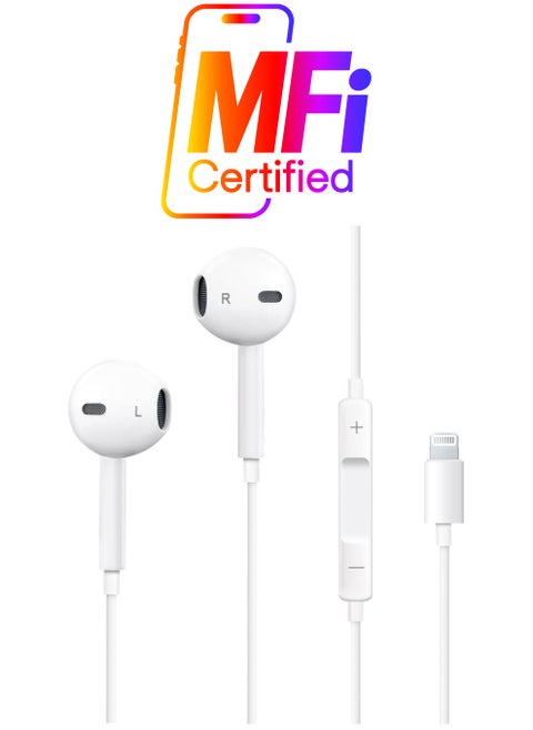 Earbuds [MFi Certified] with Lightning Connector Wired Earphones (Built-in Microphone & Volume Control) Noise Canceling Isolating Headphones for iPhone 14/13/12/11/SE/X/XR/XS/8/7