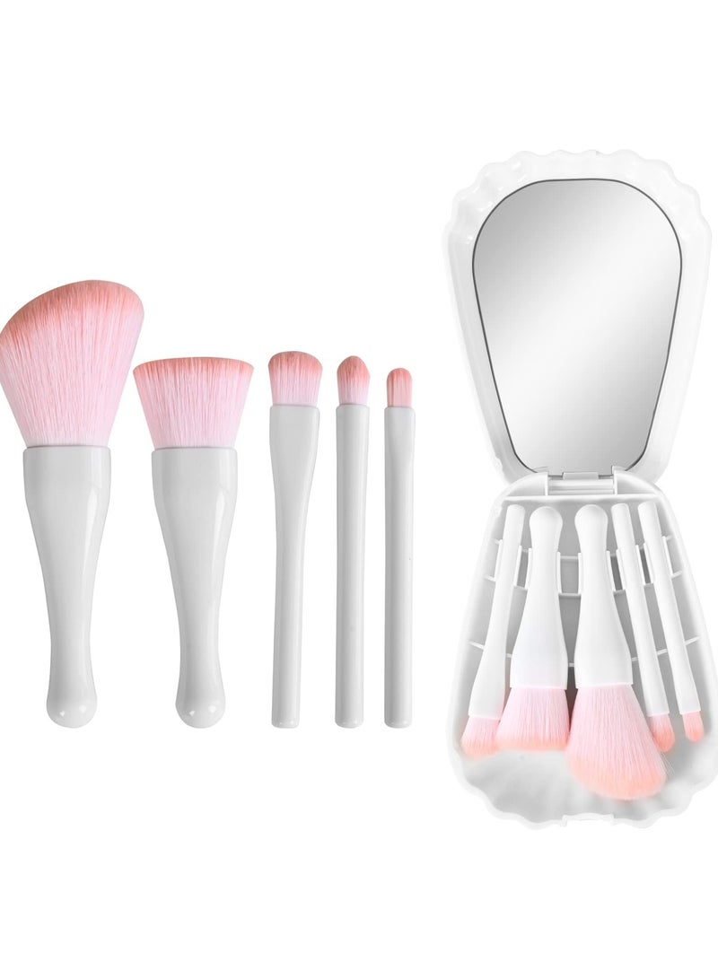 Portable 5 Piece Travel Makeup Brush Set with Mirror for Flawless Foundation Blush and Eyeshadow Application - Image 1