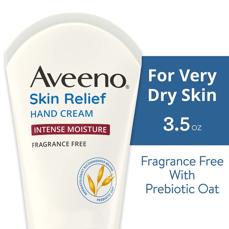 Aveeno Skin Relief Intense Moisture Hand Cream with Soothing Prebiotic Oat for Dry and Sensitive Skin Cream Softens & Smooths Hands & Lasts Through Hand Washing, Fragrance-Free, 3.5 oz - Image 2
