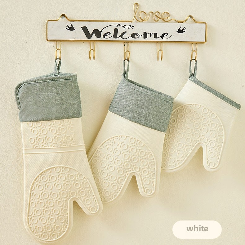 New Silicone Heat-Resistant Oven Mitts Non-Slip Easy-Clean White 