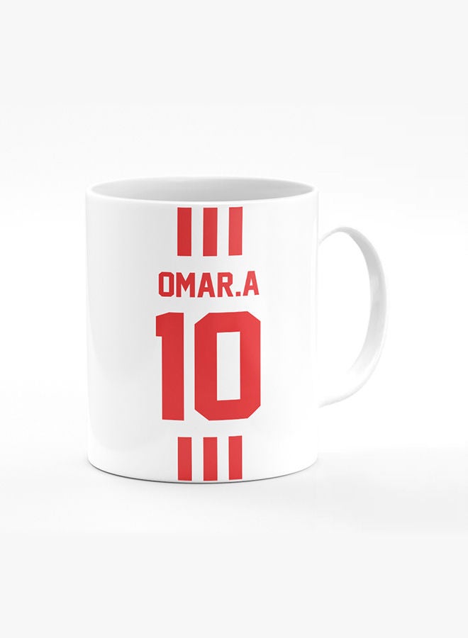 Stylizedd Designer Printed Coffee Mug with Heavy Duty Handle 11oz Ceramic Personalised Gift Mugs Cup [Microwave Safe & Dishwasher Proof] -Football Team - UAE Player Name - Omar.A - Image 1