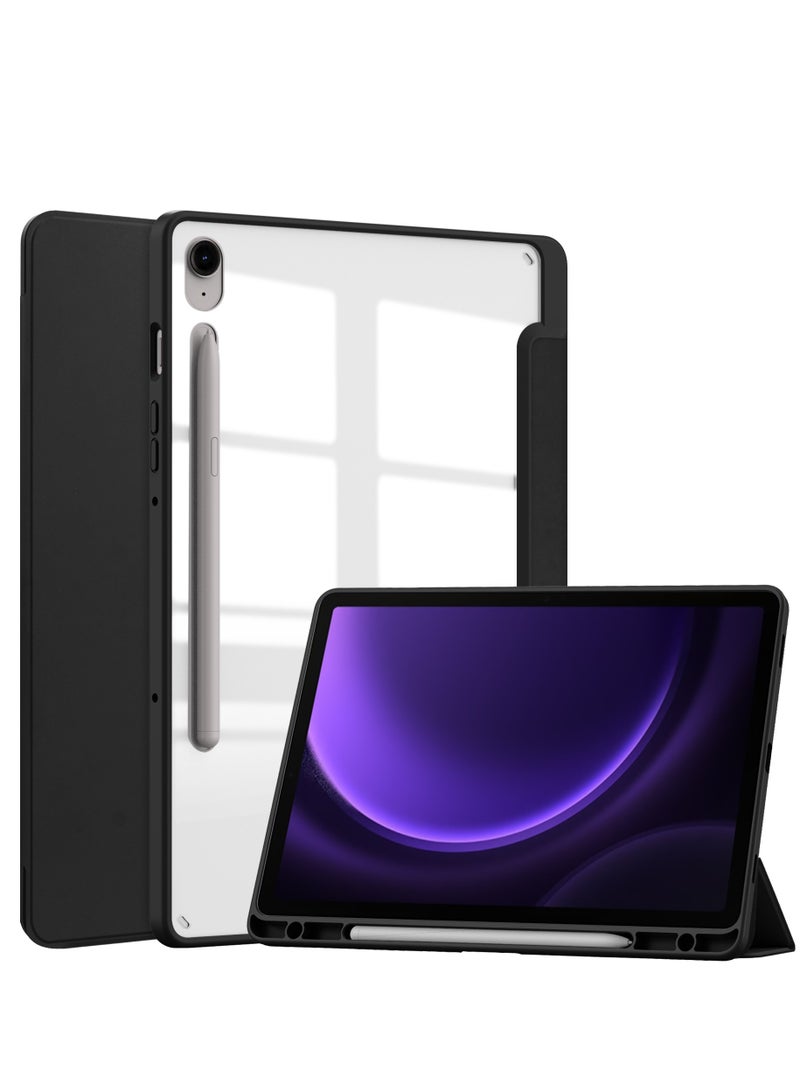 Case Compatible With Samsung Galaxy Tab S9 FE 11 Inch 2023 with Pencil Holder Clear Transparent Back Shell Slim Stand Shockproof Tablet Cover Auto Wake/Sleep (Black) - Image 1