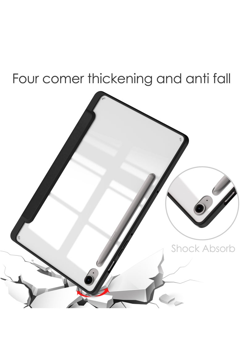 Case Compatible With Samsung Galaxy Tab S9 FE 11 Inch 2023 with Pencil Holder Clear Transparent Back Shell Slim Stand Shockproof Tablet Cover Auto Wake/Sleep (Black) - Image 5