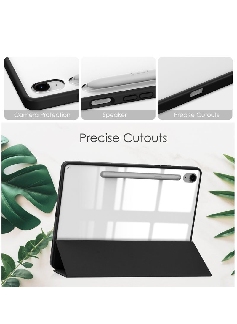 Case Compatible With Samsung Galaxy Tab S9 FE 11 Inch 2023 with Pencil Holder Clear Transparent Back Shell Slim Stand Shockproof Tablet Cover Auto Wake/Sleep (Black) - Image 4