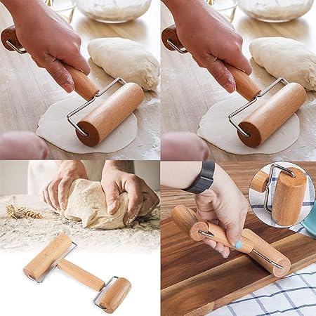 HEYOL Double Dough Baker Head Wooden Rolling PinNonStick Pastry Pizza RollerWood Roller Baker Roller Set Utensils DoubleHeaded for Belan ChapatiRotiPuri Kitchen Baking Cookie Biscuit Cooking - Image 5