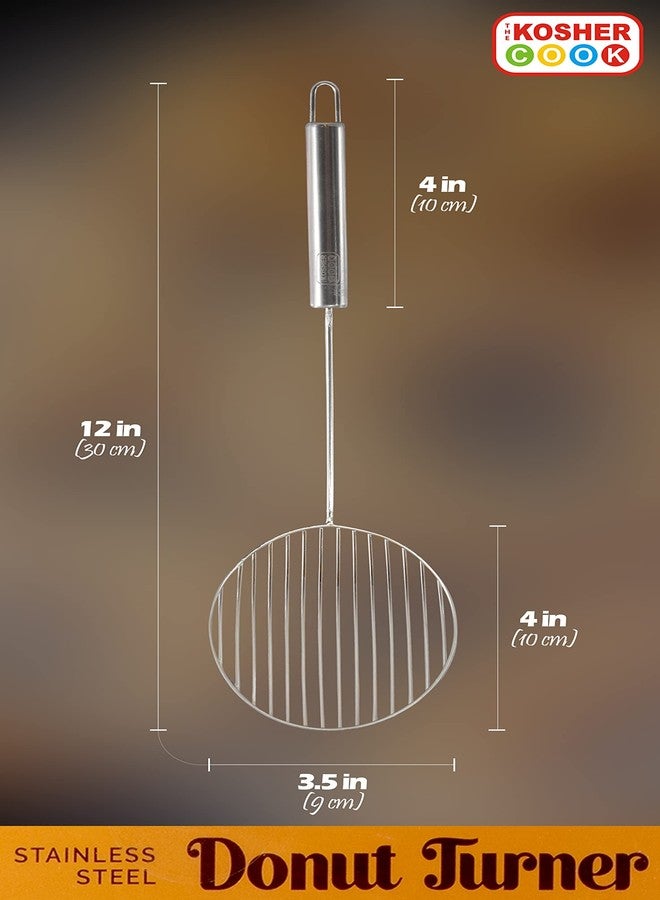 The Kosher Cook Donut Turner Oil Skimmer Spoon, Stainless Steel Slotted Spoon, Large Food Grade Spider Strainer for Draining and Frying - Image 3