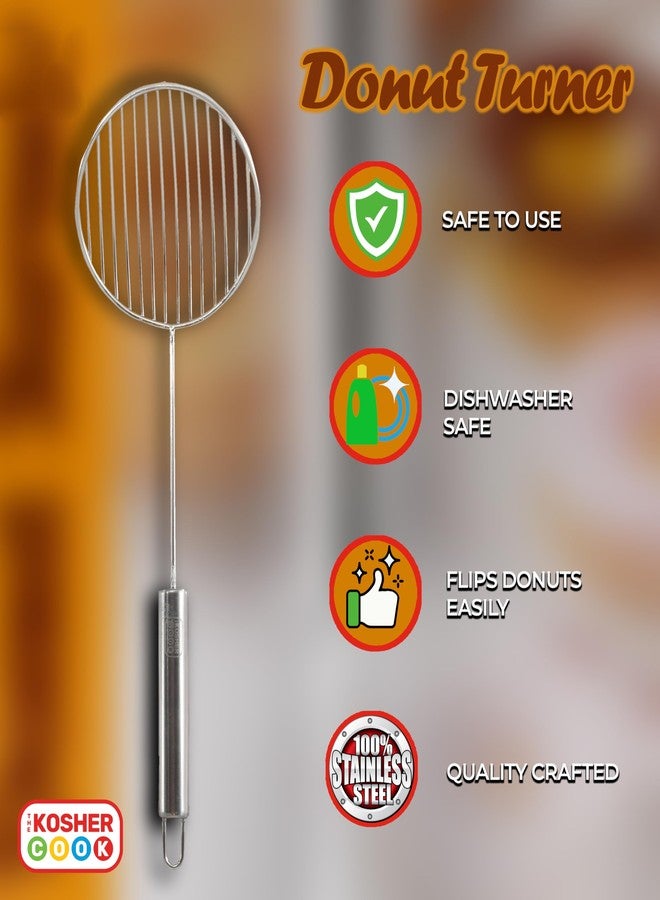 The Kosher Cook Donut Turner Oil Skimmer Spoon, Stainless Steel Slotted Spoon, Large Food Grade Spider Strainer for Draining and Frying - Image 4