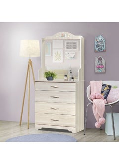 DANUBE HOME Ariana 4 Drawers Kids Dresser With Mirror Durable Vanity Table Young Dresser With Storage Modern Design Bedroom Furniture L80Xw40Xh174Cm-Light Oak  - Image 2