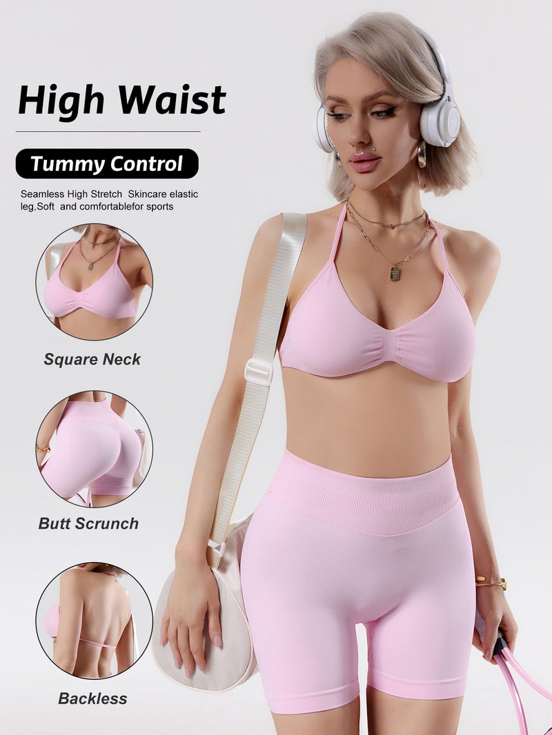 dfyne Women's Yoga & Fitness Outfit - Sleeveless Bra & Shorts  Set - Image 2
