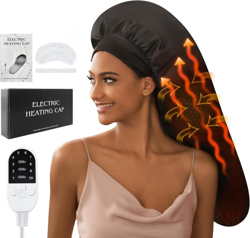 Heat Cap for Deep Conditioning, Hair Steamer for Natural Hair Home Use w/10-level Heats Up Quickly, Thermal Steam Cap for Home Hair Treatment