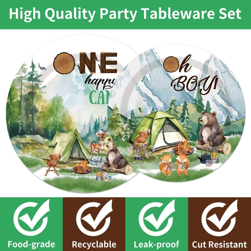 EUOYUFO EUOYUFO One Happy Camper Birthday Decorations - 96PCS One Happy Camper Plates and Napkins Party Supplies 1st Birthday Decorations Boy Adventure Camping Disposable Tableware Set Serve 24 Guests - Image 3