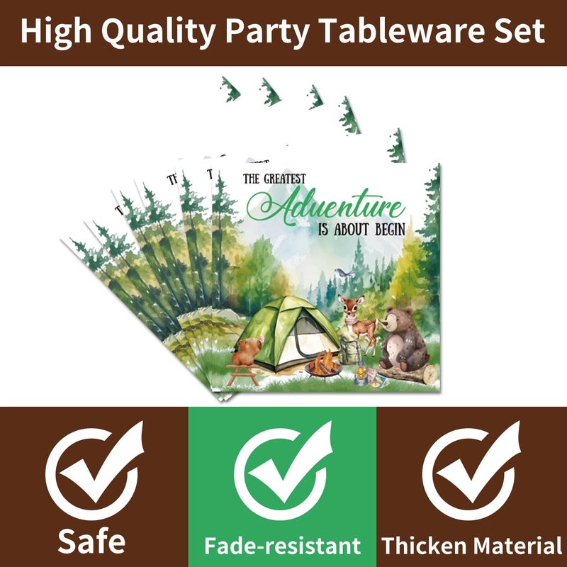 EUOYUFO EUOYUFO One Happy Camper Birthday Decorations - 96PCS One Happy Camper Plates and Napkins Party Supplies 1st Birthday Decorations Boy Adventure Camping Disposable Tableware Set Serve 24 Guests - Image 4