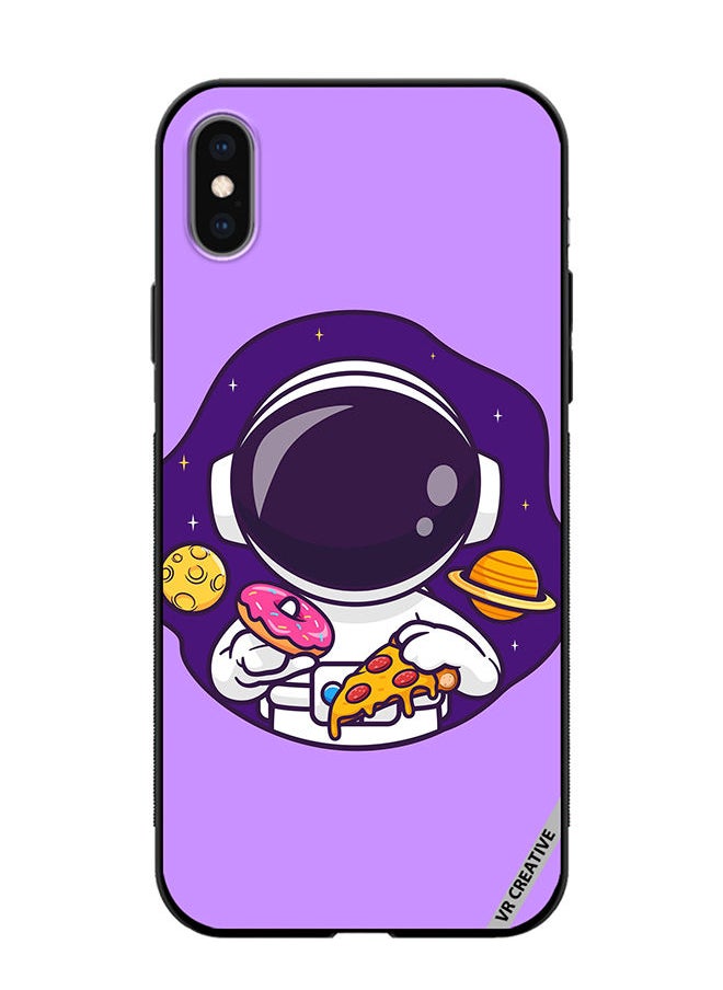 VR CREATIVE - Protective Case Cover For Apple iPhone XS Max Cute Astronaut Eating Donut And Pizza Design Multicolour - Image 1