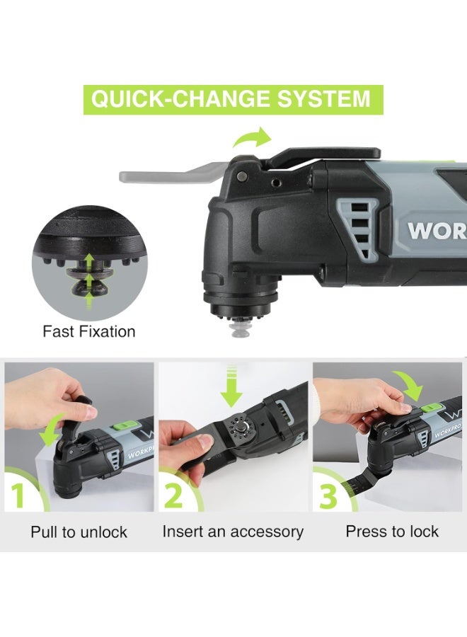 WORKPRO Oscillating Multi Tool 300W, 7 Variable Speeds, 3° Oscillation Angle, Quick Change Blade System, 17pc Accessories Kit Make it a Details Sander, Cutter, Scraper, Grinder - Image 2
