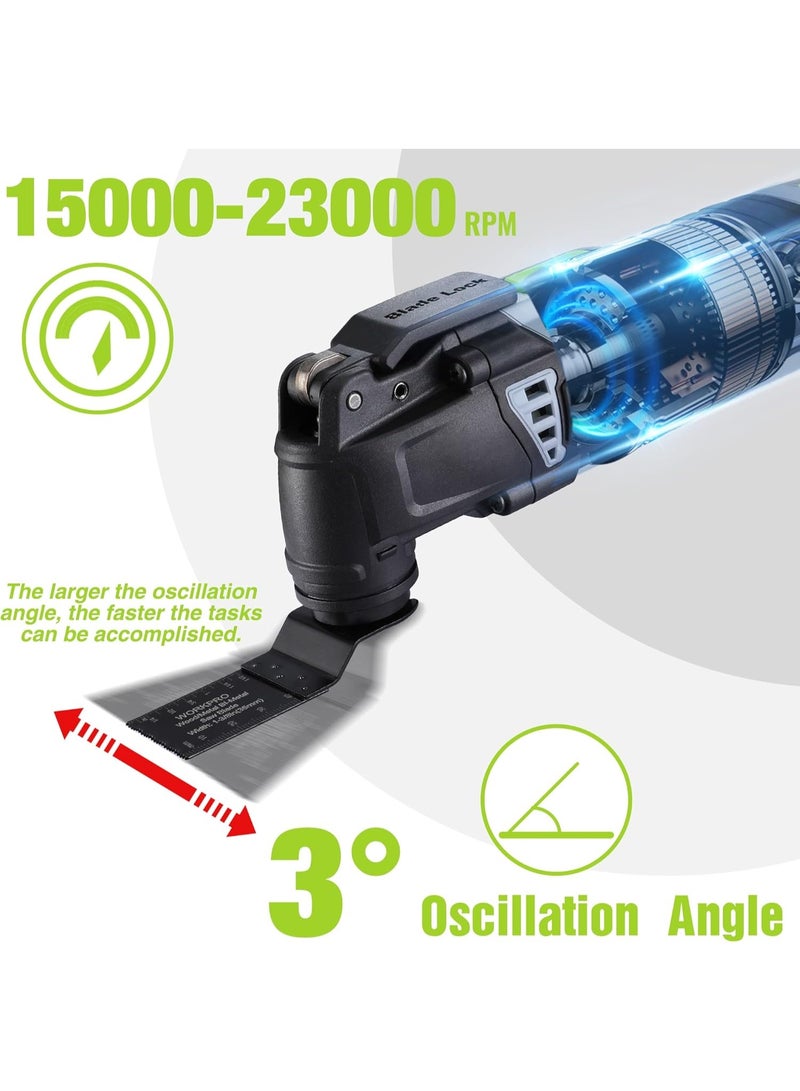 WORKPRO Oscillating Multi Tool 300W, 7 Variable Speeds, 3° Oscillation Angle, Quick Change Blade System, 17pc Accessories Kit Make it a Details Sander, Cutter, Scraper, Grinder - Image 3