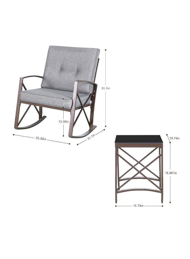 YIYAN 3-Piece Indoor-Outdoor Rocking Patio Set with Wicker Chairs & Glass Coffee Table for Balcony & Porch - Image 4