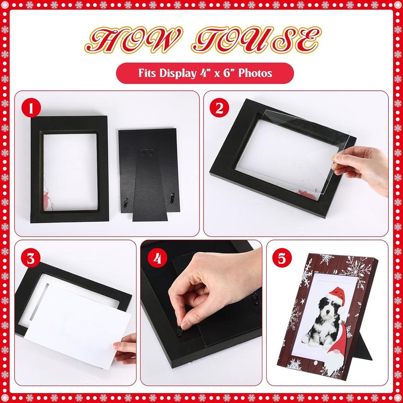 Qunclay Qunclay 3 Pcs Winter Snowflake Picture Frame Wooden Photo Frame Snowflake Frame for Tabletop Photo Display Red White and Wood Color Frame  - Image 3
