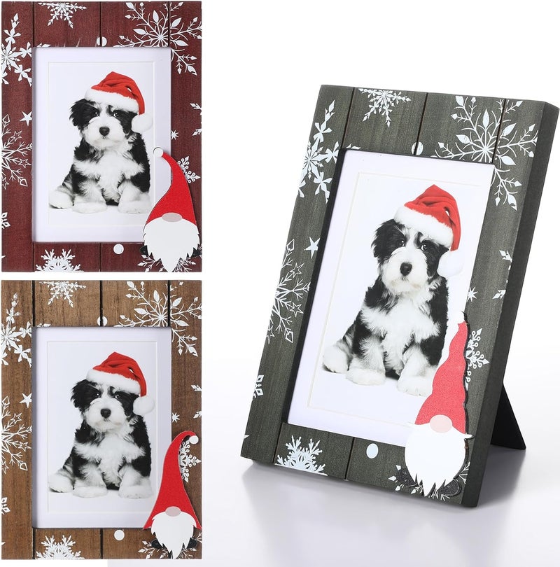 Qunclay Qunclay 3 Pcs Winter Snowflake Picture Frame Wooden Photo Frame Snowflake Frame for Tabletop Photo Display Red White and Wood Color Frame  - Image 1