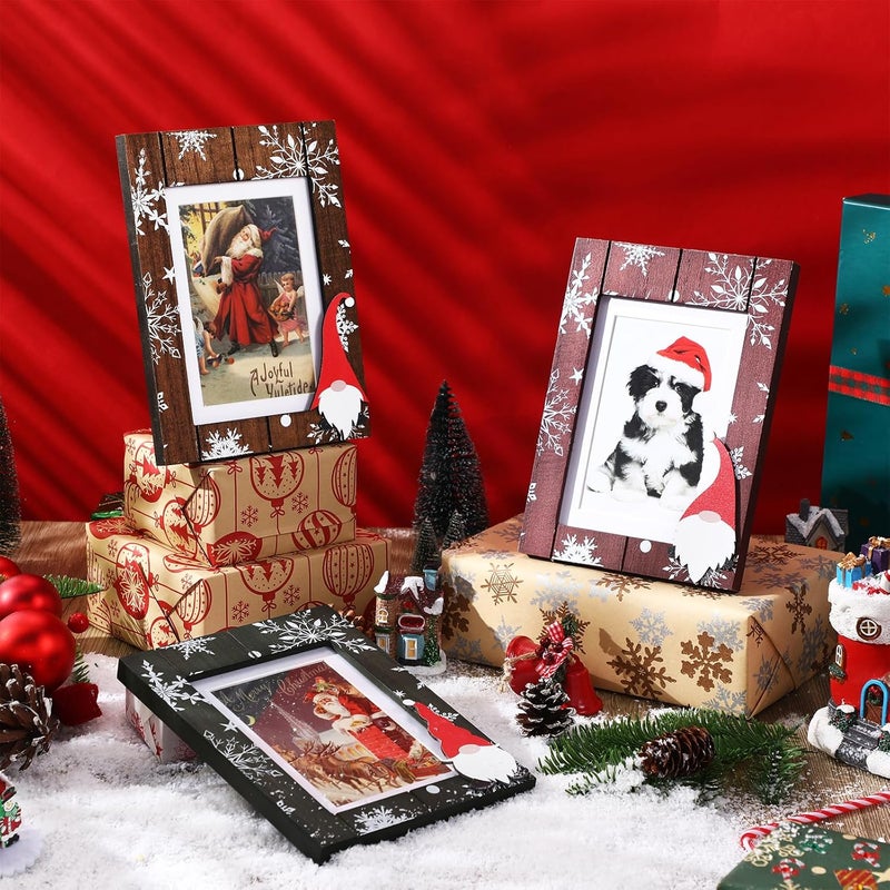 Qunclay Qunclay 3 Pcs Winter Snowflake Picture Frame Wooden Photo Frame Snowflake Frame for Tabletop Photo Display Red White and Wood Color Frame  - Image 4