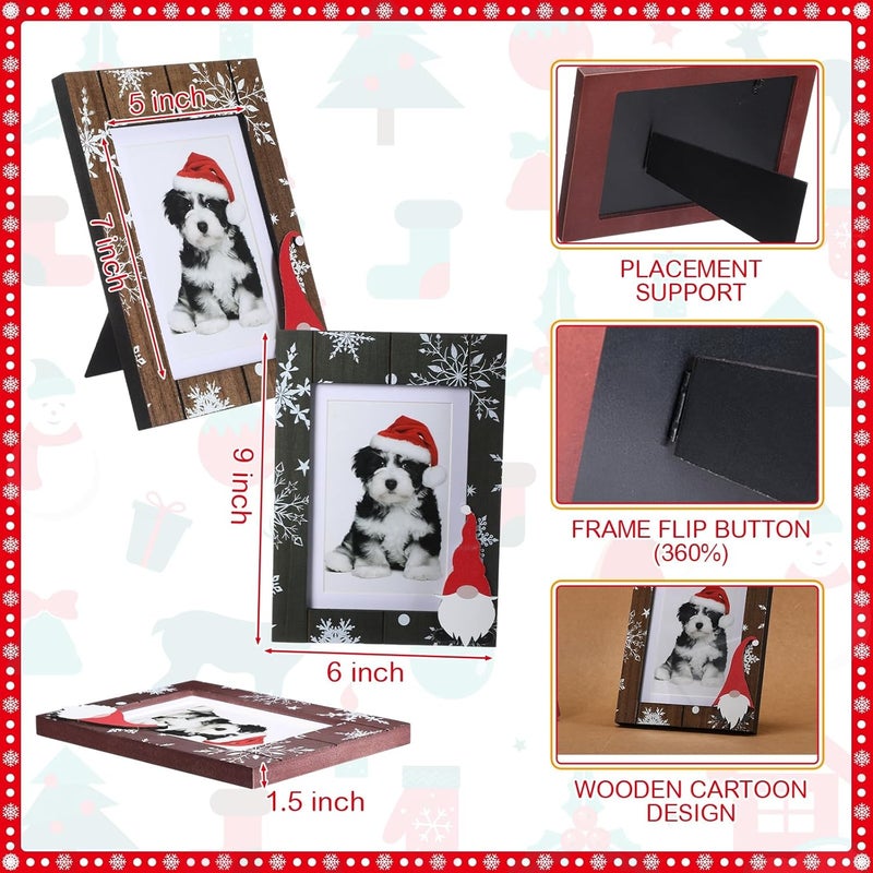 Qunclay Qunclay 3 Pcs Winter Snowflake Picture Frame Wooden Photo Frame Snowflake Frame for Tabletop Photo Display Red White and Wood Color Frame  - Image 2