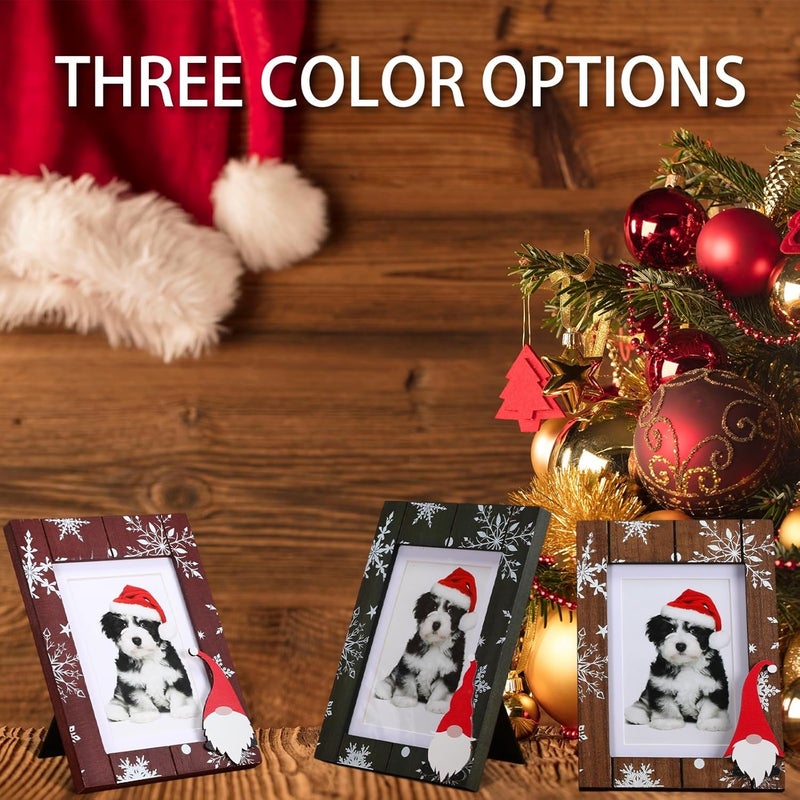 Qunclay Qunclay 3 Pcs Winter Snowflake Picture Frame Wooden Photo Frame Snowflake Frame for Tabletop Photo Display Red White and Wood Color Frame  - Image 5
