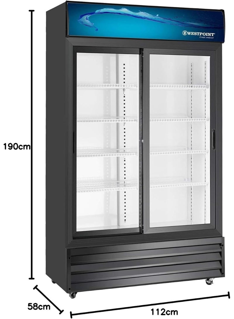 Westpoint Showcase Chiller 825 Ltr SLIDING Double Door,NO FROST,Uniform Cooling,Tempered Glass,Wire Shelves Top Canopy&Light, With Wheels,Metalic Hinges,Lock&Key,Spacious-Black WPSN-8217CS2 825 L 2400 W WPSN-8217CS2 black - Image 1