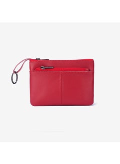 Trendy Genuine Leather Mens Simple Coin Purse Womens Zipper Handheld Wallet Vintage Cropped Cow Leather Card Holder Crossbody Red