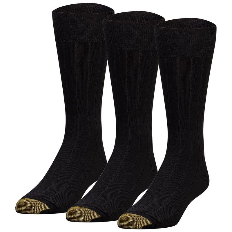 GOLDTOE Men's Hampton Crew Socks, 3-Pairs, Black, Large - Image 1