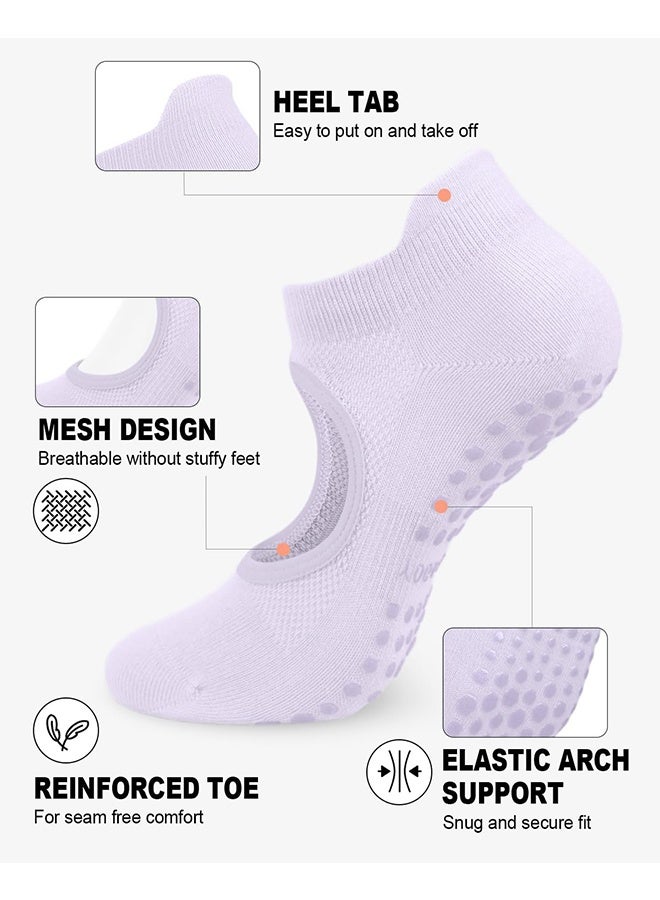 4 Pairs Non Slip Pilates Socks with Grips for Women Grip Socks for Yoga Ballet Barefoot Workout Anti Skid Athletic Socks - Image 2