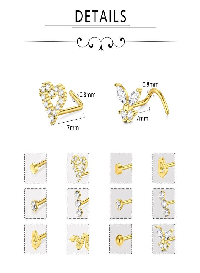 D.Bella 20G Nose Rings for Women Stainless Steel Nose Ring 20 Gauge Nose Rings Hoops Studs Flower Heart Diamond L Shaped Nose Studs Nostril Nose Piercing Jewelry for Women Men (1-Style Q) - Image 3