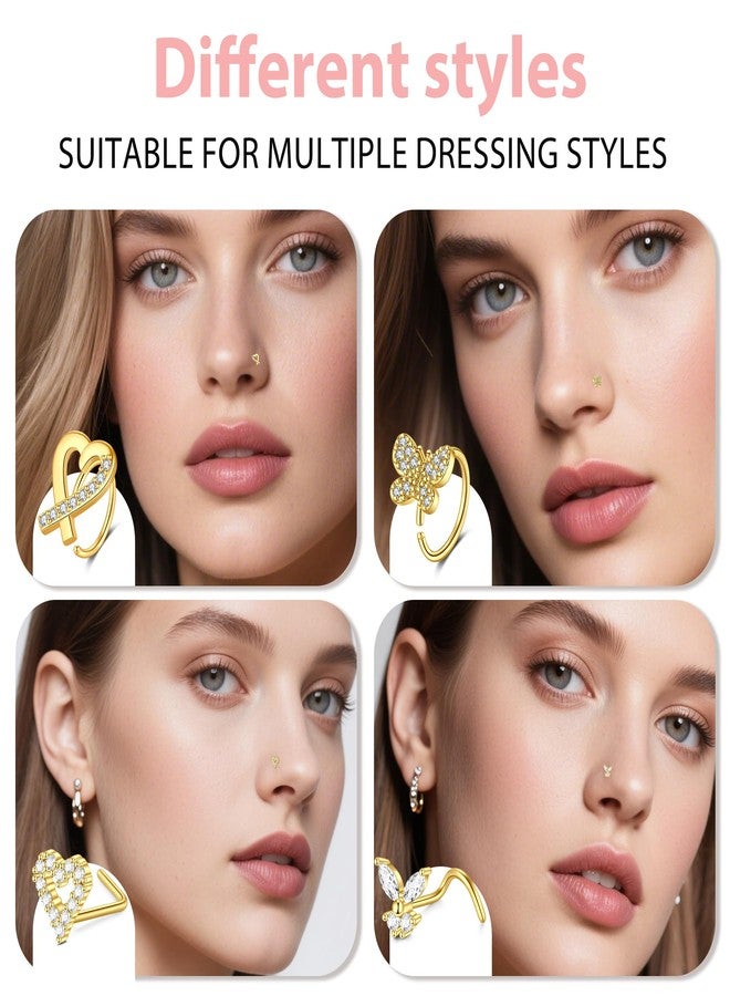 D.Bella 20G Nose Rings for Women Stainless Steel Nose Ring 20 Gauge Nose Rings Hoops Studs Flower Heart Diamond L Shaped Nose Studs Nostril Nose Piercing Jewelry for Women Men (1-Style Q) - Image 4