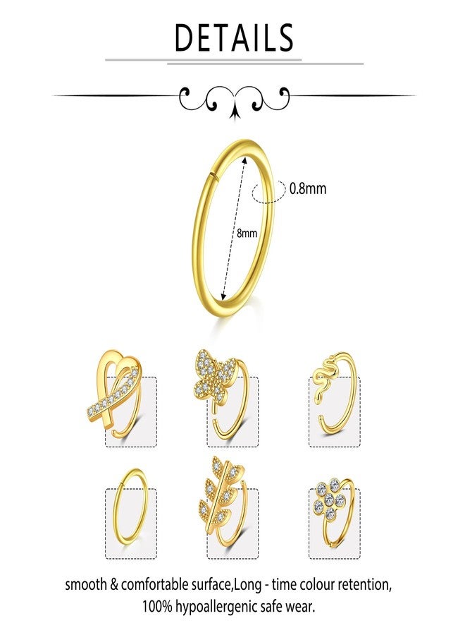 D.Bella 20G Nose Rings for Women Stainless Steel Nose Ring 20 Gauge Nose Rings Hoops Studs Flower Heart Diamond L Shaped Nose Studs Nostril Nose Piercing Jewelry for Women Men (1-Style Q) - Image 2