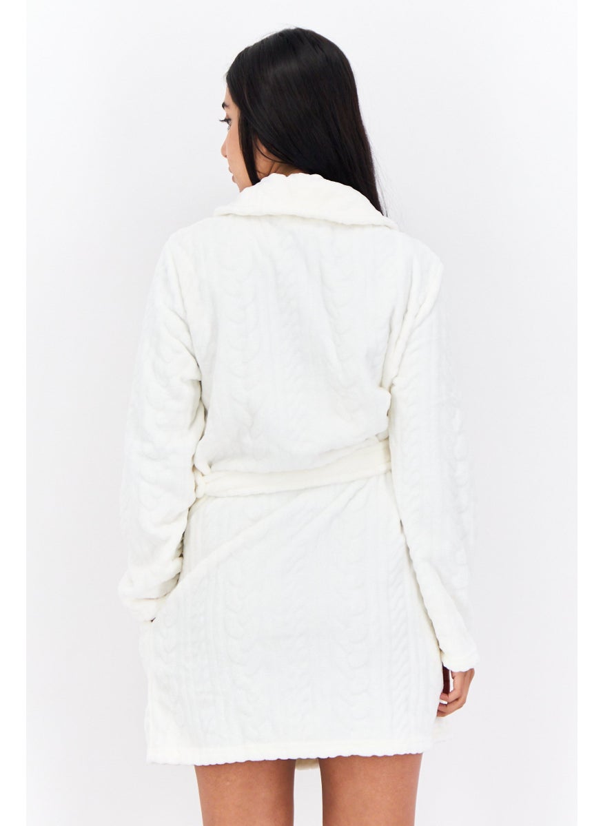 Tahari Women Textured Belted Robe, White  - Image 3