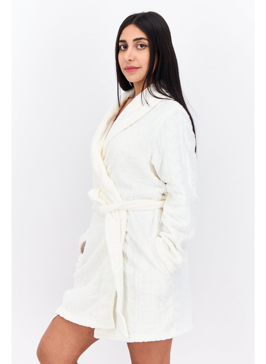 Tahari Women Textured Belted Robe, White  - Image 2