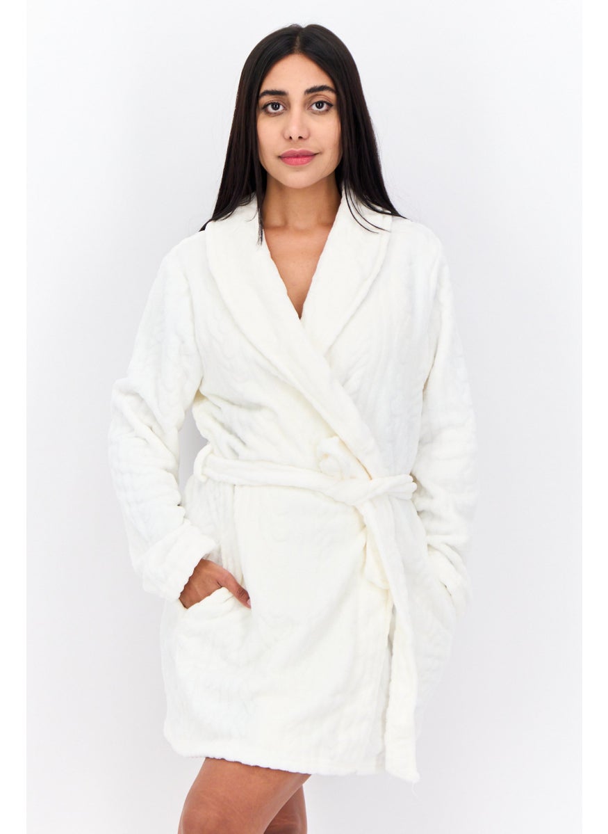 Tahari Women Textured Belted Robe, White  - Image 1