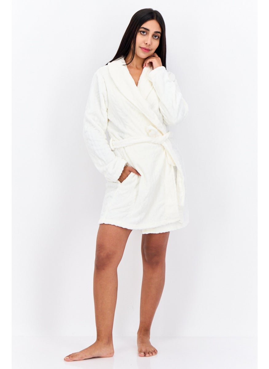 Tahari Women Textured Belted Robe, White  - Image 4