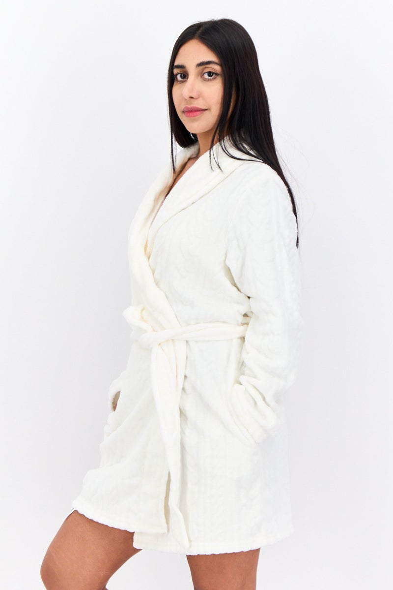 Tahari Women Textured Belted Robe, White - Image 2