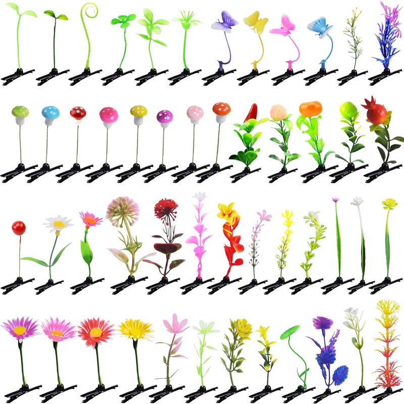 Kurilai 50 Pcs Bean Sprout Hair Clips Kurilai Funny Plant Hair Clip Mixed Style Hairpins Flower Hair Clip Cute Little Grass Barrette Mushroom Butterfly Headwear Hair Accessories for Home Party Rave Festival - Image 2