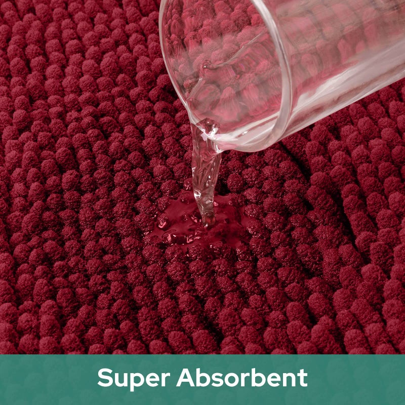 HOMEIDEAS Round Bathroom Rugs  Burgundy Red Non Slip Bath Mat  3 Ft Extra Soft and Absorbent Bath Rugs  Machine Washable Bath Mats  Luxury Chenille Shaggy Area Rug for Bathroom Living Room Bedroom - Image 2
