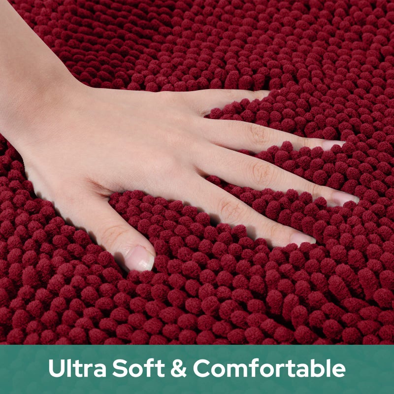 HOMEIDEAS Round Bathroom Rugs  Burgundy Red Non Slip Bath Mat  3 Ft Extra Soft and Absorbent Bath Rugs  Machine Washable Bath Mats  Luxury Chenille Shaggy Area Rug for Bathroom Living Room Bedroom - Image 3