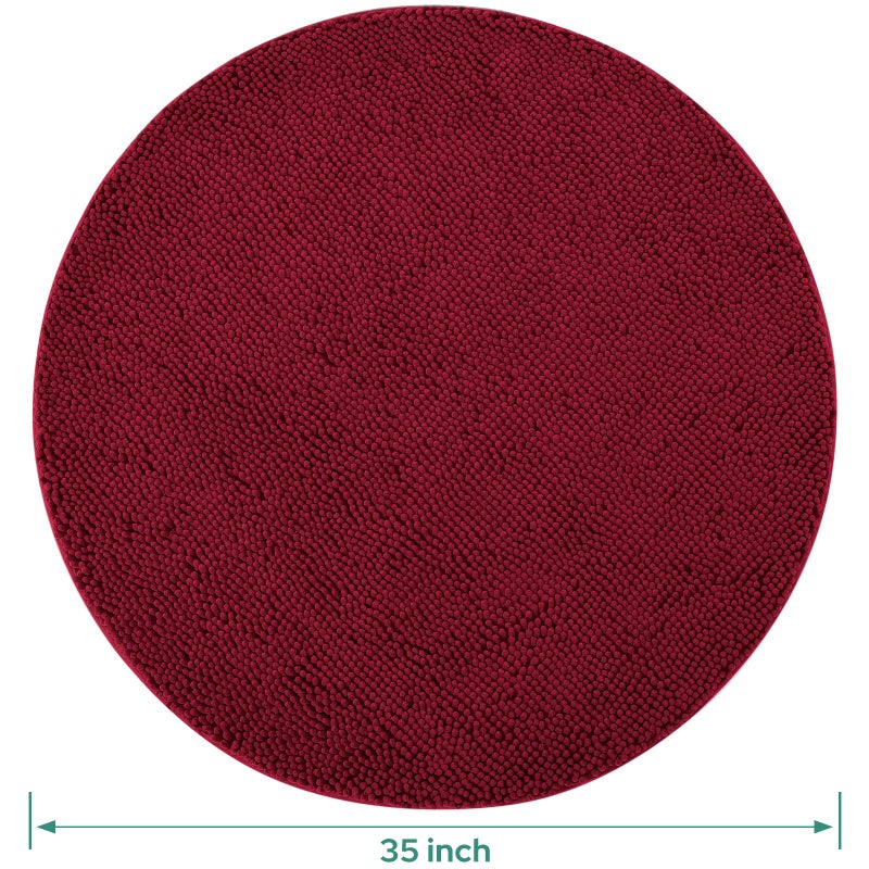 HOMEIDEAS Round Bathroom Rugs  Burgundy Red Non Slip Bath Mat  3 Ft Extra Soft and Absorbent Bath Rugs  Machine Washable Bath Mats  Luxury Chenille Shaggy Area Rug for Bathroom Living Room Bedroom - Image 4