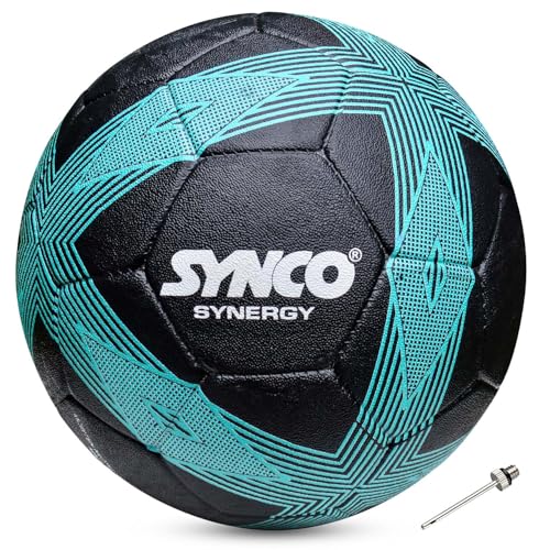 Synco Synergy Football | Rubber Moulded | Suitable for Hard Ground Without Grass | Training Soccer Ball for Kids/Adults | Size - 5 (Black) - Image 1