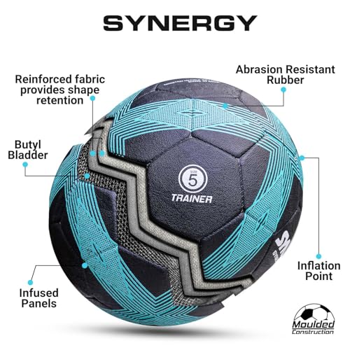 Synco Synergy Football | Rubber Moulded | Suitable for Hard Ground Without Grass | Training Soccer Ball for Kids/Adults | Size - 5 (Black) - Image 4