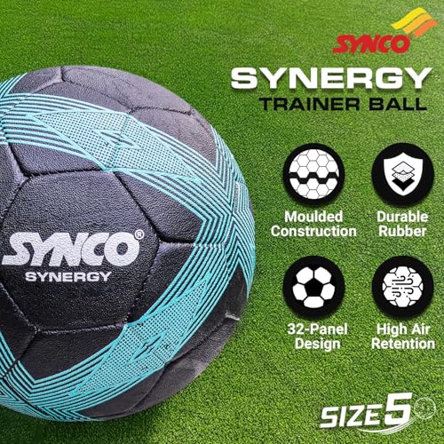 Synco Synergy Football | Rubber Moulded | Suitable for Hard Ground Without Grass | Training Soccer Ball for Kids/Adults | Size - 5 (Black) - Image 3