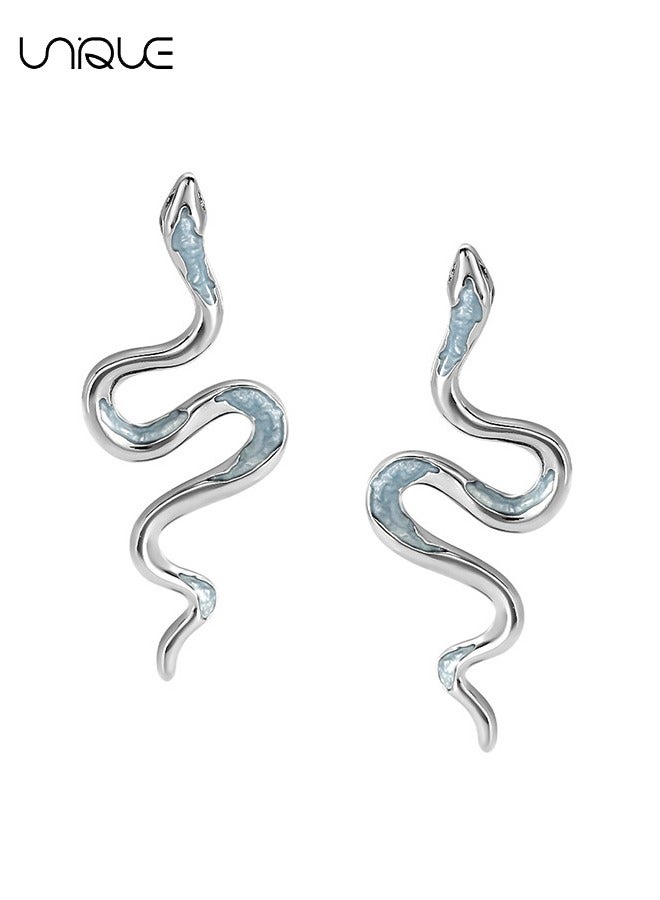 يونيك أقراط - أقراط أفعى - أقراط مينا زرقاء جليدية - الموضة والأناقة والبساطة والتفرد - هدايا - Image 1