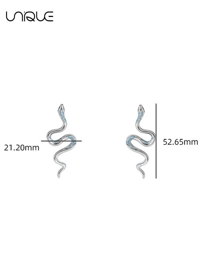 يونيك أقراط - أقراط أفعى - أقراط مينا زرقاء جليدية - الموضة والأناقة والبساطة والتفرد - هدايا - Image 2